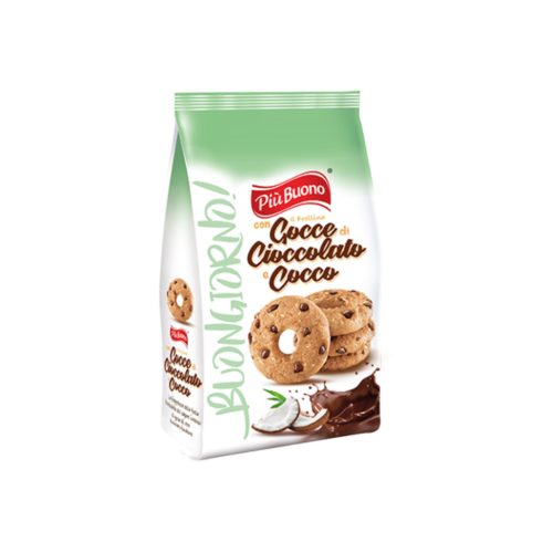 Piu Buono Frollino csokidarabos kókuszos  keksz 250 g
